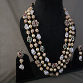 Multi layer stone necklace with pearl chips